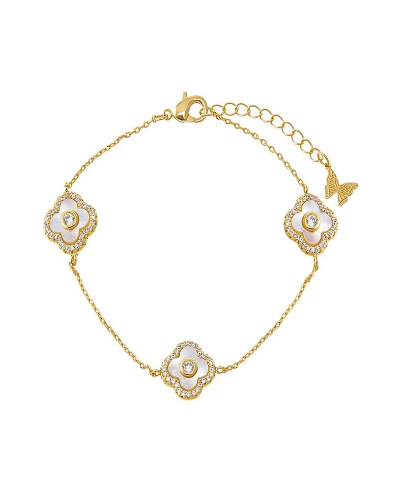 By Adina Eden Multi Pave Outlined Colored Stone Clover Bracelet