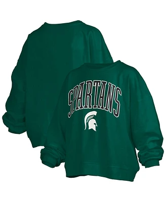 Pressbox Women's Green Michigan State Spartans Janise Arch Over Logo Waist Length Oversized Pullover Sweatshirt