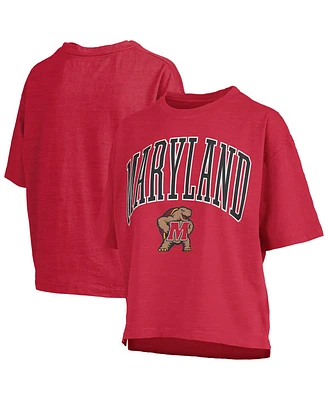 Pressbox Women's Red Maryland Terrapins Nelson Arch Over Logo Waist Length Oversized Slub T-Shirt
