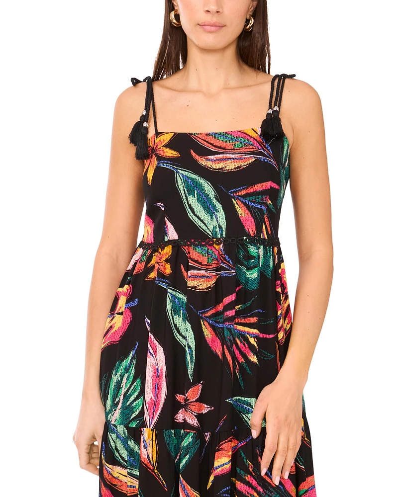 Vince Camuto Women's Printed Rope-Strap Tiered Maxi Dress