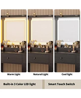 Vanity Desk with Led Lights Mirror and Charging Station, Makeup Vanity ...
