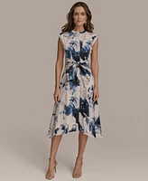 Donna Karan New York Women's Sleeveless Collarless Crew-neck Printed Tie-front Midi Dress