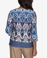 Alfred Dunner Women's Summer Solstice Ikat Diamond Border Square Neck Top