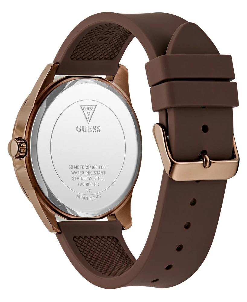 Guess Men's Analog Brown Silicone Strap Watch, 44mm
