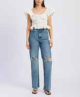 En Saison Women's Nellie Flutter-Sleeve Shirred Top