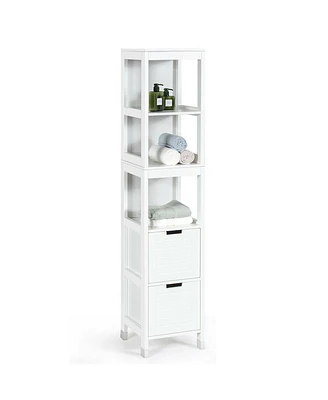 Gymax Bathroom Floor Cabinet Multifunctional Storage Organizer 5Tier Shelves&2 Drawers