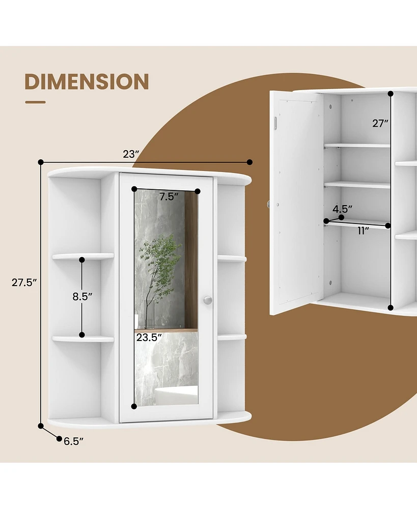 Gymax Bathroom Wall Medicine Cabinet Wall Mounted Storage Organizer w/ Mirror Door
