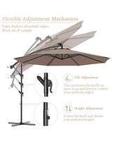 Gymax 10Ft Patio Solar Led Outdoor Offset Hanging Umbrella w/ 24