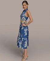 Donna Karan New York Women's Halter Belted Floral Print Midi Dress