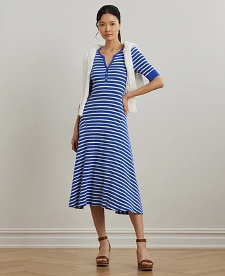 Lauren Ralph Lauren Petite Striped Waffle-Knit Cotton Henley Dress