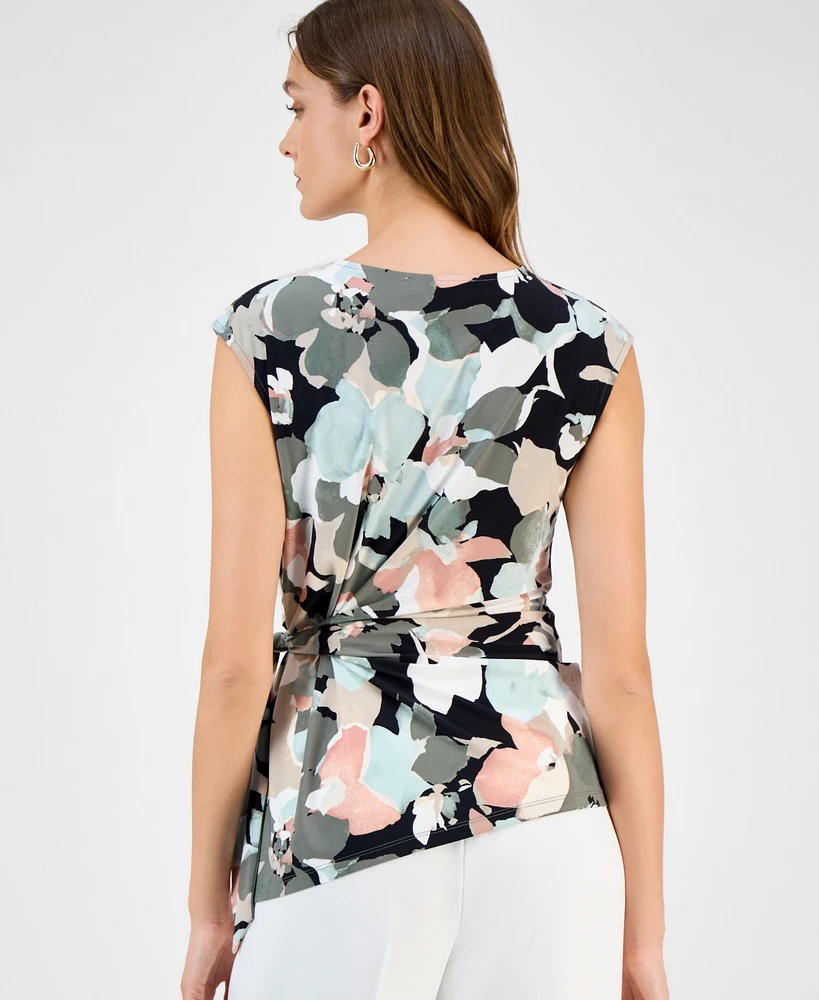 Kasper Women's Printed Side-Tie Sleeveless Top