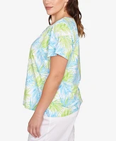 Hearts Of Palm Plus Size Short Sleeve Leaf Print Top