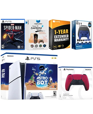 Sony PlayStation 5 Slim Disc Astro Bot, Spider-Man Miles Morales Bundle with Extra Chroma Teal Controller, Pro Gamer Starter Kit, MightySkins Code and