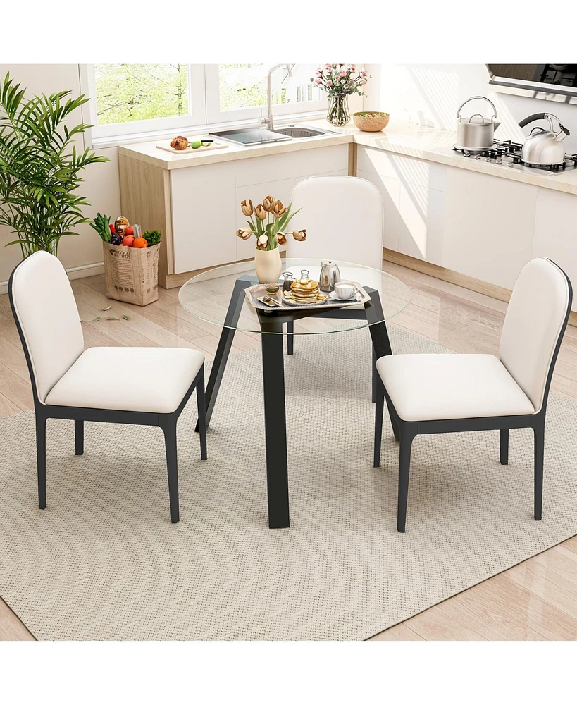 Round Glass Dining Table for 4 with Rubber Wood Frame