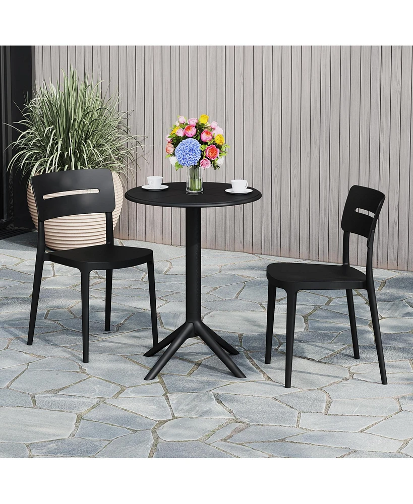 3-Piece Outdoor Resin Patio Bistro Set with Stackable Dining Chairs