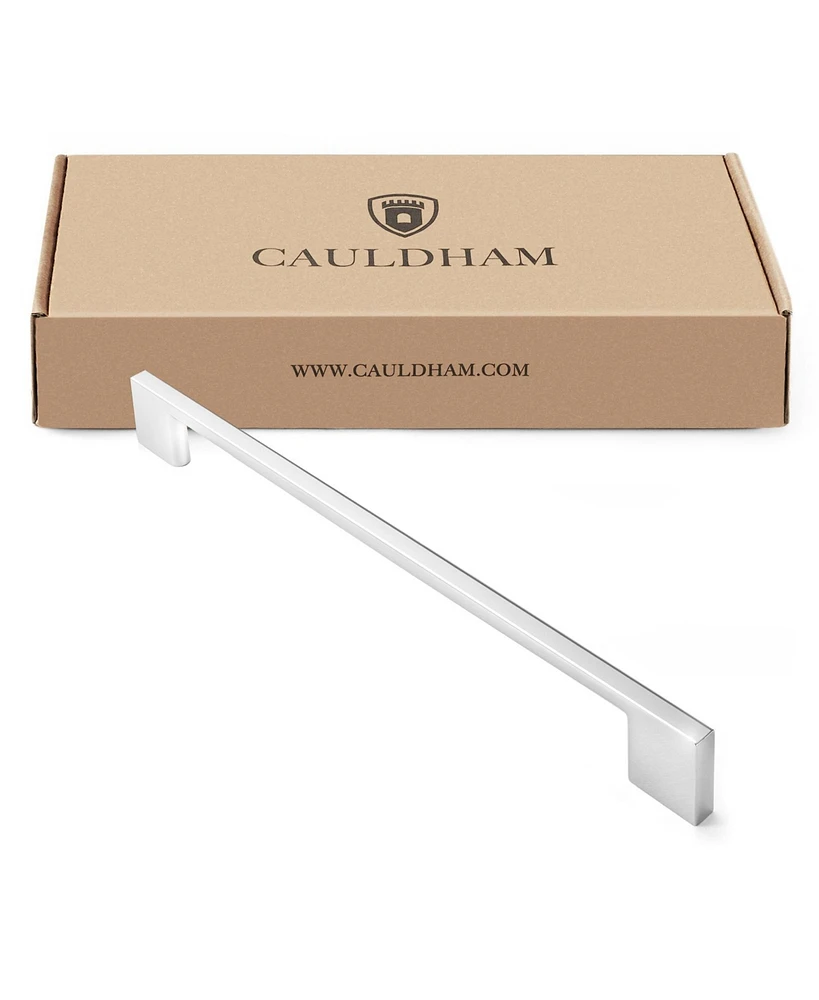 Cauldham 5 Pack Solid Kitchen Cabinet Pulls Handles (9" Hole Centers) - Modern Thin Profile Drawer/Door Hardware - Style M255 - Polished Chrome