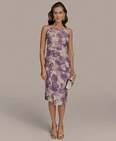 Donna Karan New York Women's Sleeveless Square-neckline Metallic Jacquard Midi Dress