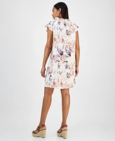 Robbie Bee Women's Printed Ruffle-Neck A-Line Dress