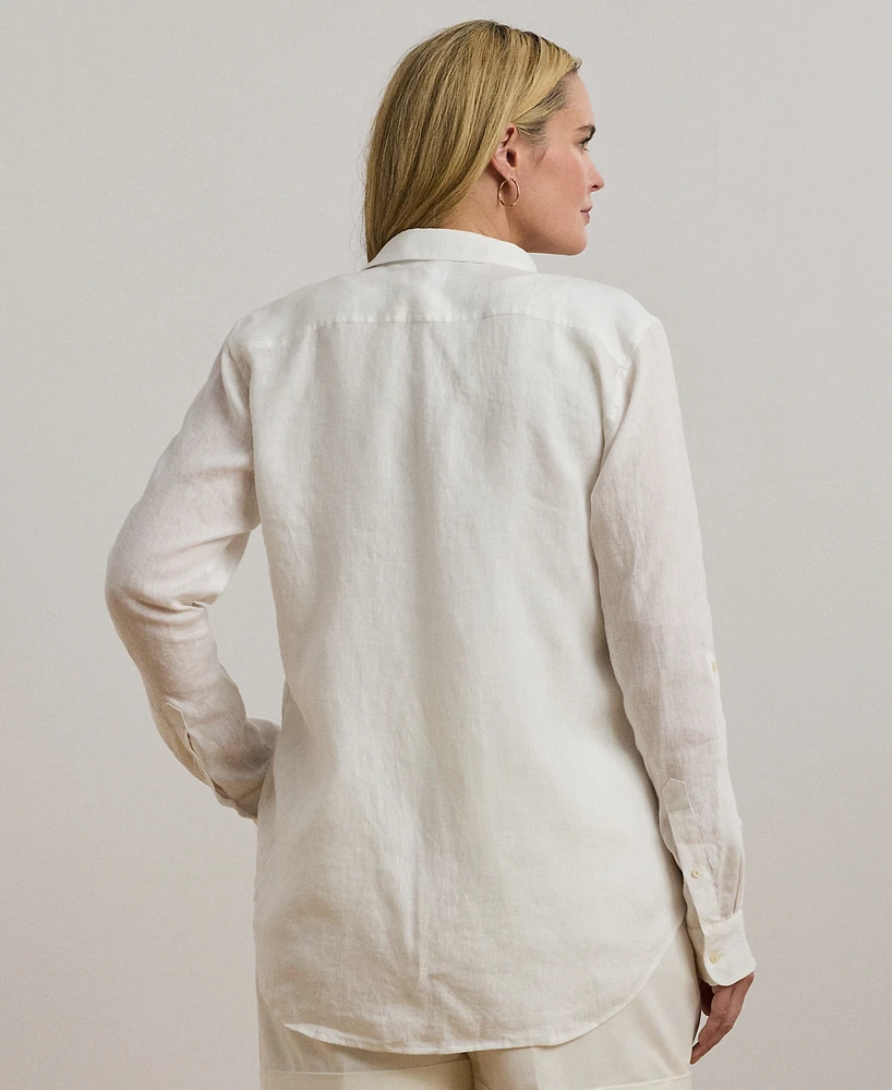 Lauren Ralph Plus Relaxed-Fit Print Roll-Tab Sleeve Shirt