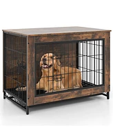 Dog Crate Furniture with Double Lockable Doors and Removable Pull-Out Tray