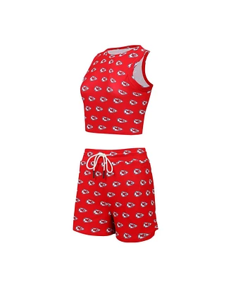 Concepts Sport Women's 2-Piece Kansas City Chiefs Gauge Allover Print Cropped Tank Top and Shorts Sleep Set