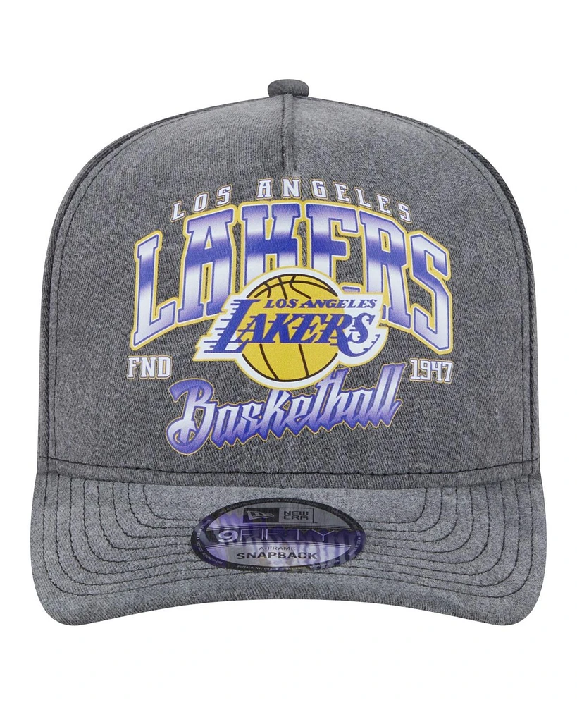 New Era Men's Charcoal Los Angeles Lakers Throwback Washed Pre-Curved 9FIFTY Snapback Hat