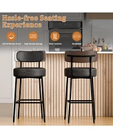 Dyhome 24 inches Bar Stools Set of 2, Counter Height Bar Stools with Leather Pad Wood Back, Leather Upholstered Barstools for Kitchen Island, Cafe