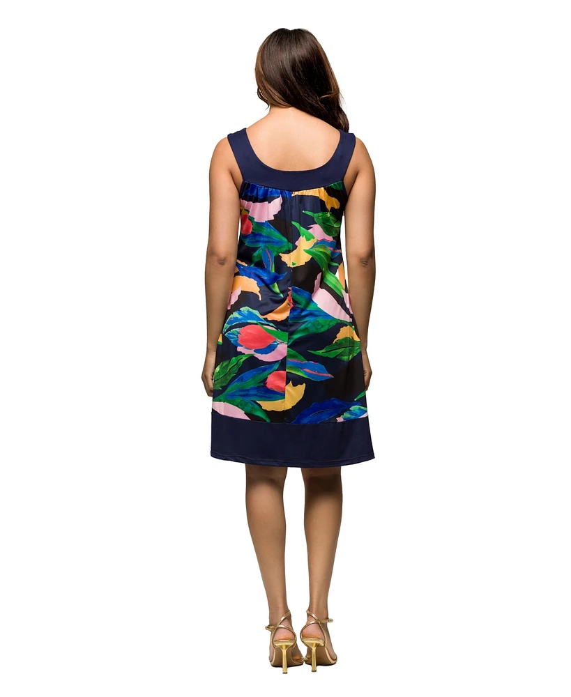 24seven Comfort Apparel Women's Floral Scoop Neck Sleeveless Knee Length Dress