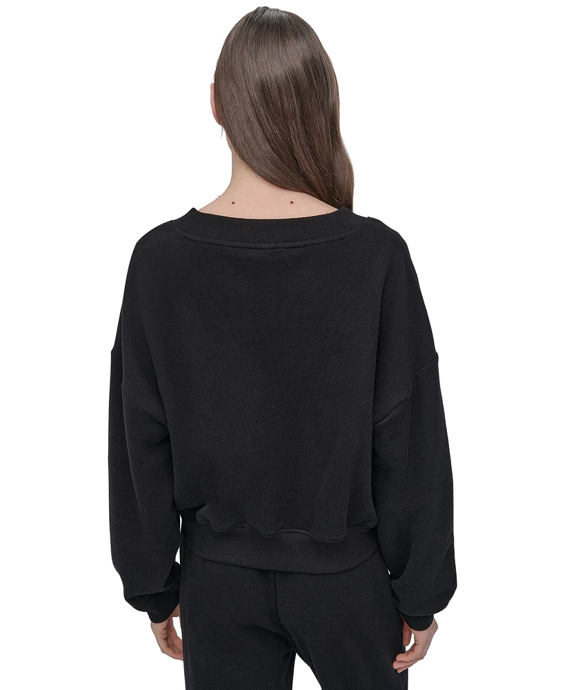 Dkny Sport Women's Rhinestone-Logo V-Neck Pullover Top