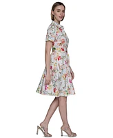 Karl Lagerfeld Paris Women's Printed Cotton A-Line Shirtdress
