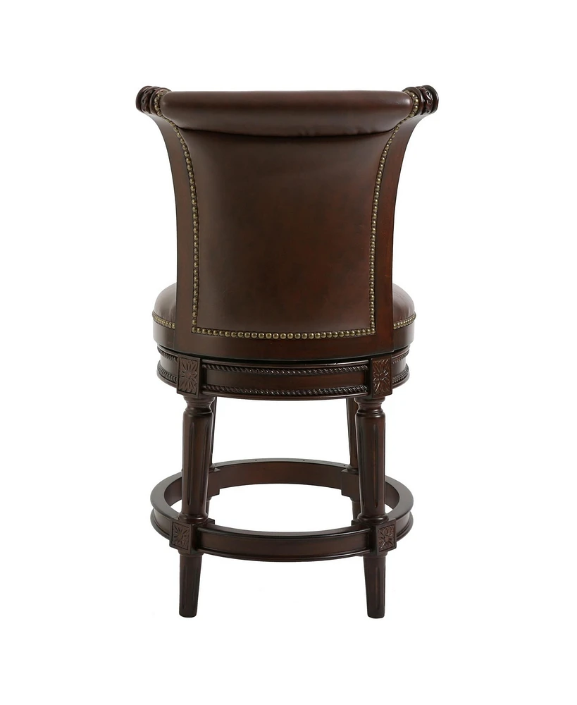 Faux Leather And Solid Wood Swivel Counter Height Bar Chair