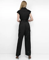 Dkny Women's Cap-Sleeve Belted Cargo Jumpsuit