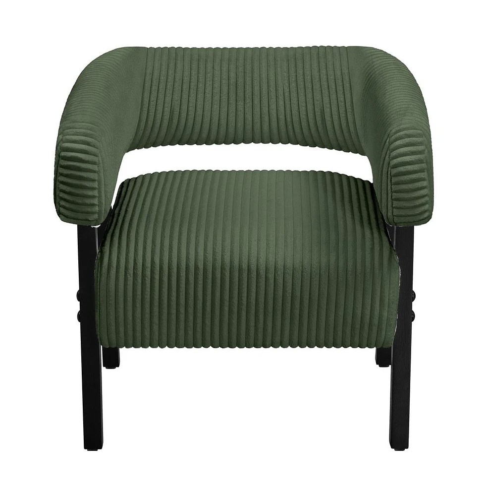 Yaheetech Contemporary Upholstered Corduroy Barrel Accent Chair, Dark Green