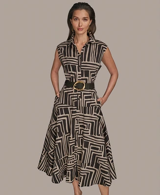 Donna Karan New York Women's Cap Sleeve Printed Shirt Dress