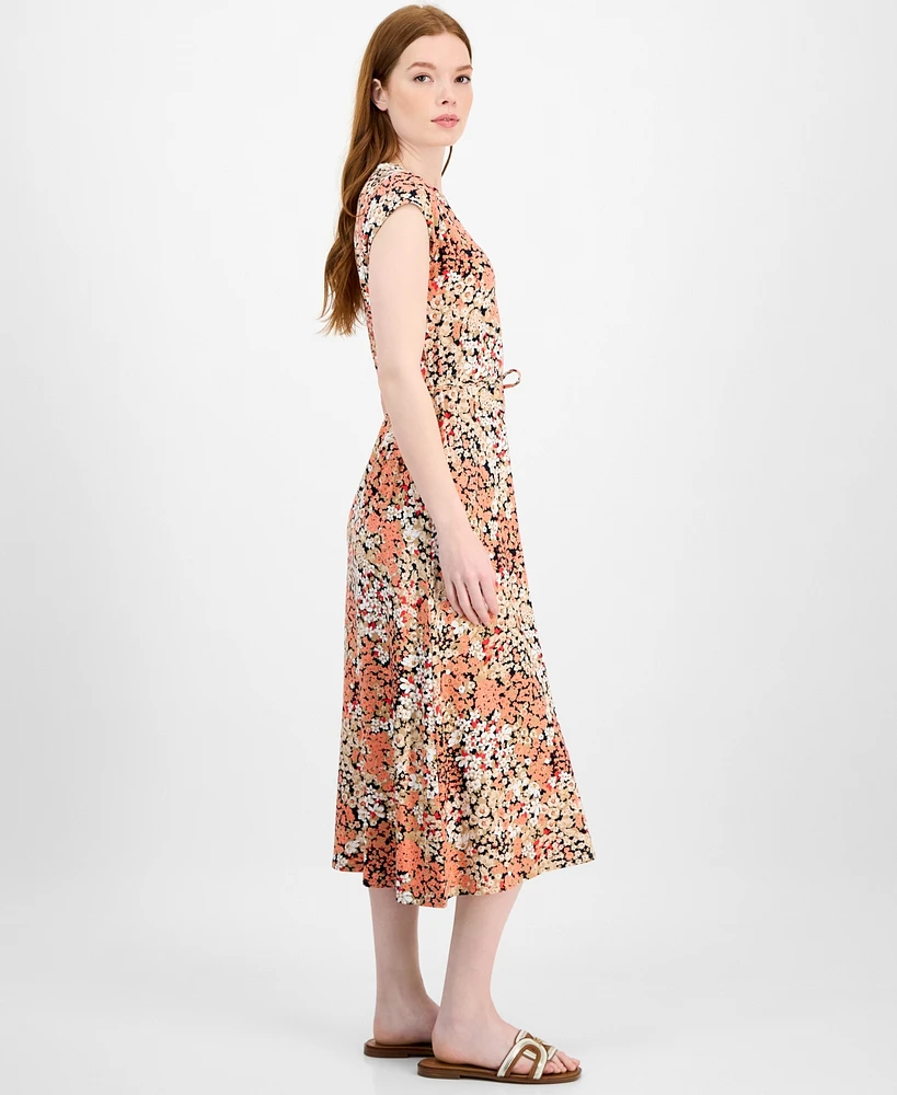 Tommy Hilfiger Women's Floral-Print Ladder-Trim Midi Dress