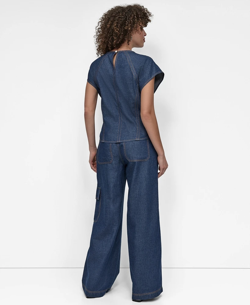 Dkny Women's Cotton Seamed Light-Weight Denim Top