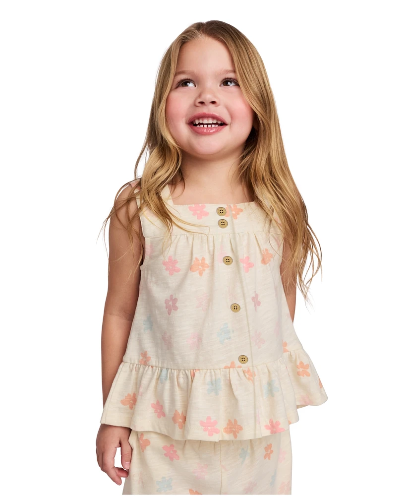 Calvin Klein Toddler and Little Girls 2-Piece Floral Print Slub Jersey Shorts Set