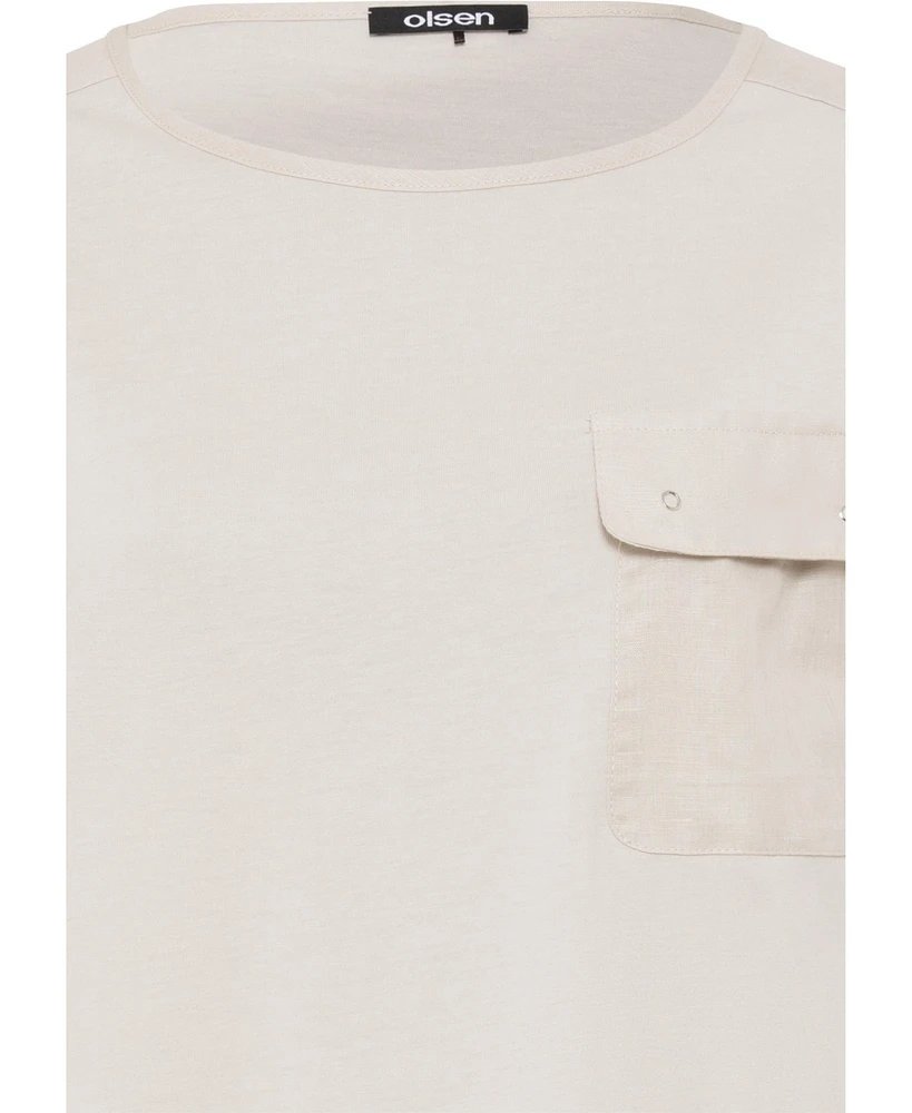 Olsen Women's T-Shirt with Linen Patchwork