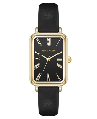 Anne Klein Women's Quartz Rectangular Polyurethane Leather and Gold-Tone Metal Alloy Watch