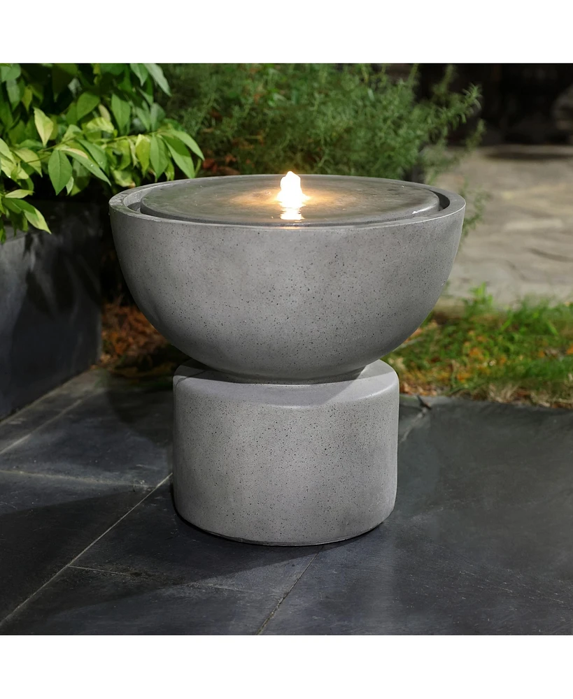 LuxenHome Gray with Speckled Black Resin Round Bubbler 18.5" Tall Outdoor Fountain with Lights
