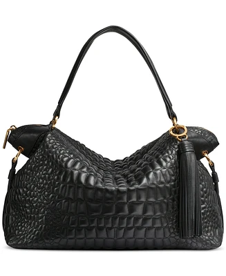 Donna Karan New York Glenwood Quilted Croc Top Handle Satchel with Tassel Detail