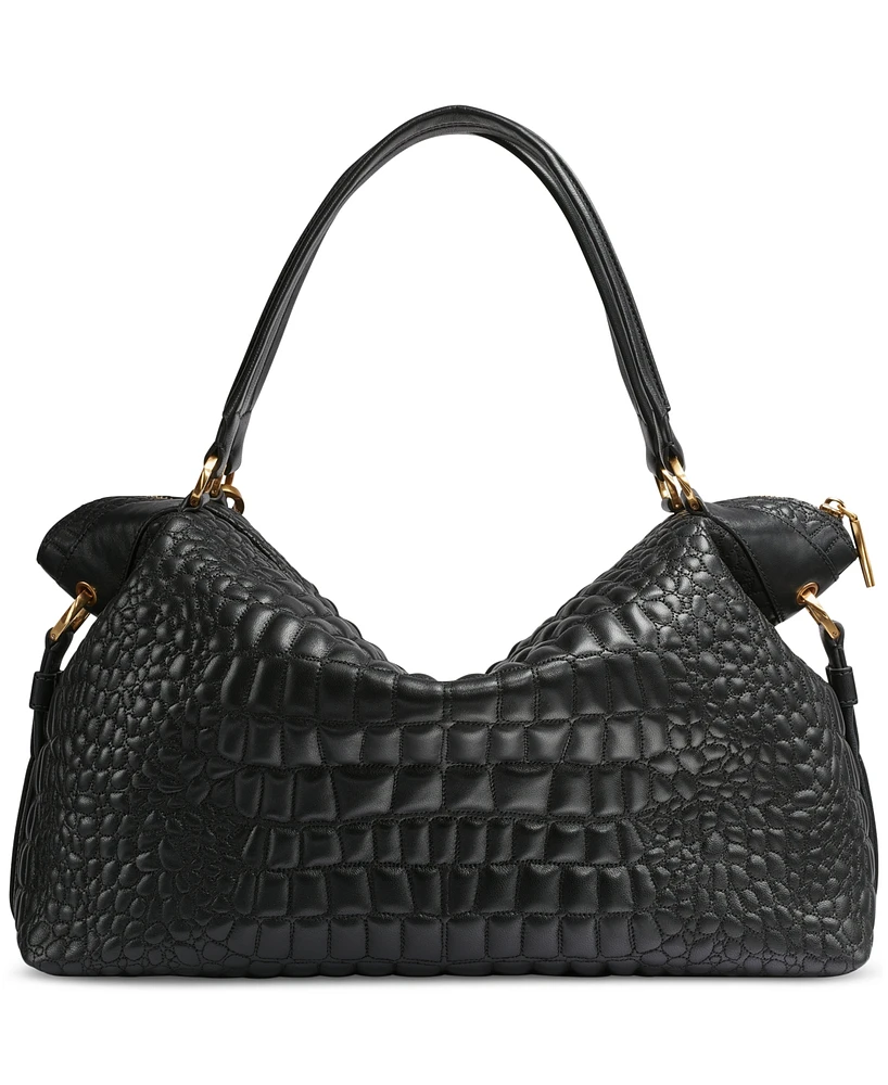 Donna Karan New York Glenwood Quilted Croc Top Handle Satchel with Tassel Detail