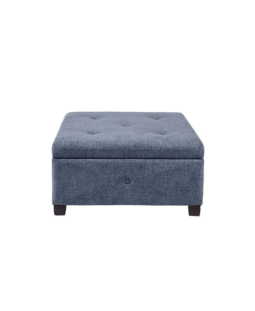 Square Upholstered Storage Ottoman with Button Tufted Top Soft Close Lid and Solid Wood Legs for Living Room Bedroom or Entryway Seating-The Pop Home