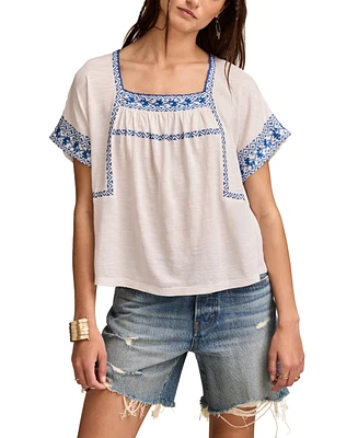 Lucky Brand Women's Embroidered Short-Sleeve Cotton T-Shirt