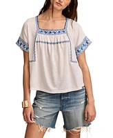 Lucky Brand Women's Embroidered Short-Sleeve Cotton T-Shirt