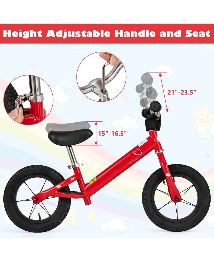 12 Inch Toddler Balance Bike with Height Adjustable Handlebar and Seat