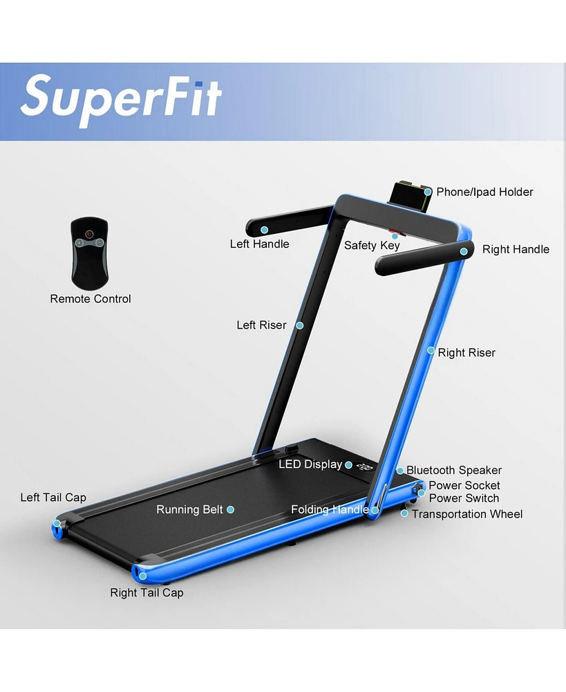 2.25HP 2-in-1 Folding Treadmill with App and Remote Control Speaker