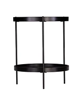 Round End Table with Shelf in Wood and Iron for Living Room or Office