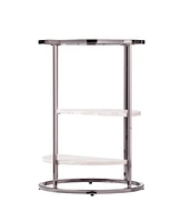 Marble Round End Table with Two Shelves for Living Room or Bedroom