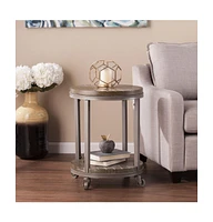 Wood and Iron Round End Table with Shelf for Living Room or Bedroom